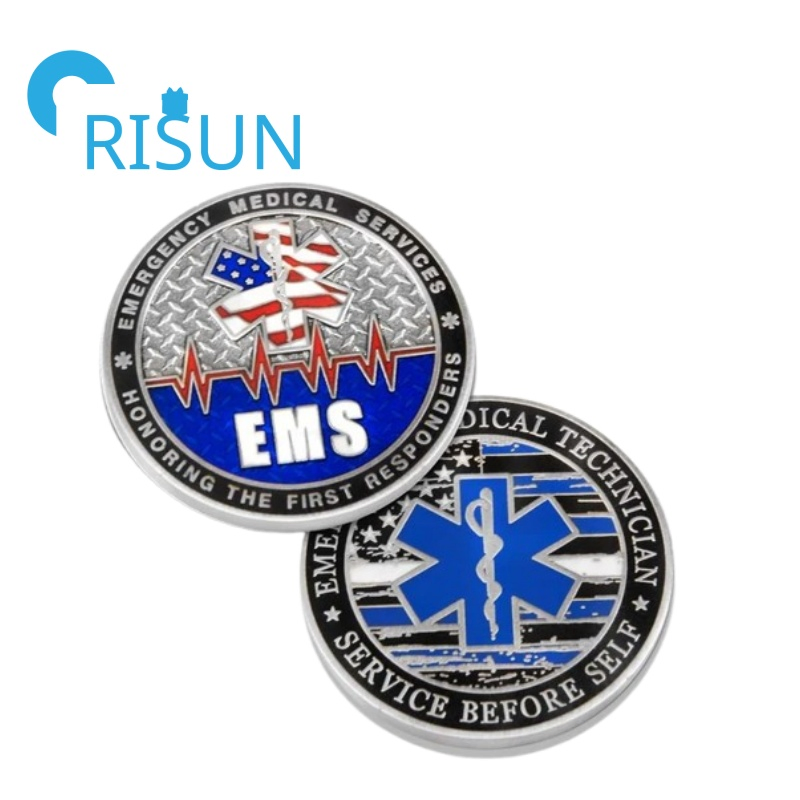 Factory Manufacturer Metal Soft Hard Enamel Emergency Medical Services Team Staff Commemorative Coin Quality Custom EMS EMT Challenge Coins