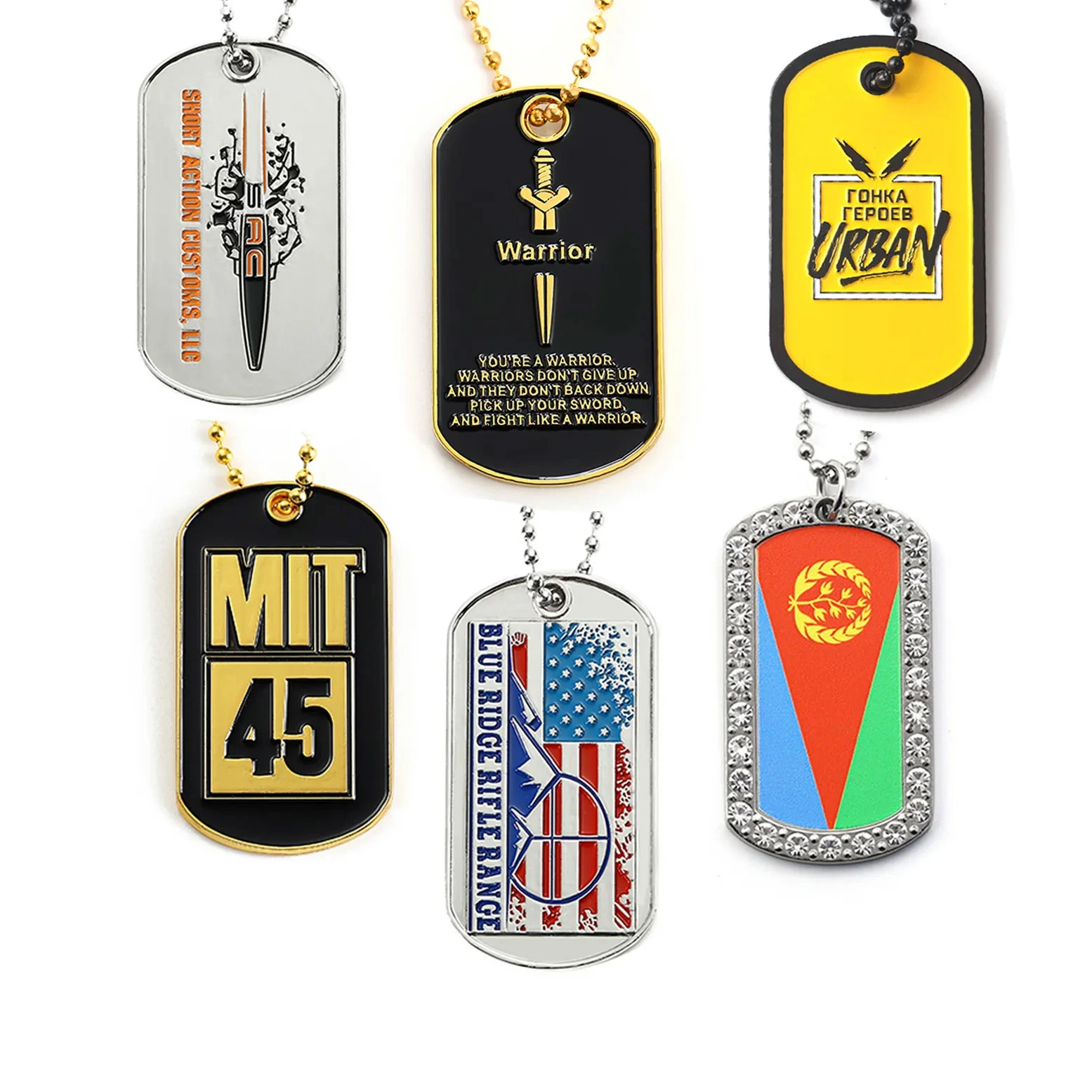 Promotional Gift China Manufacturer Custom Stainless Steel Name ID Metal Iron Stamped Printing USA Country Flag Logo Camouflage Dog Tag with Chain