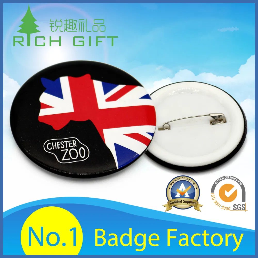 The Most Popular Plastic Tin Button Pin Metal Tinplate Badge Name with Ny Printed in Reflective Blue