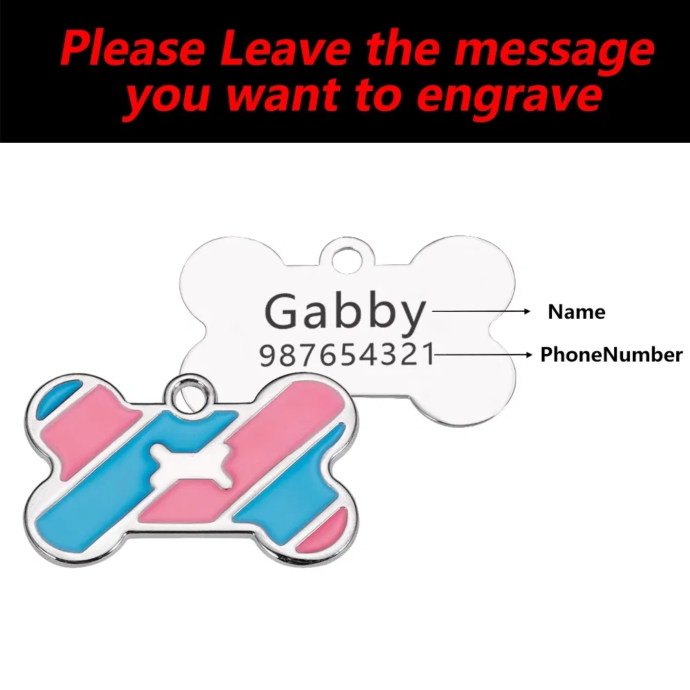 Custom Logo Cat Dog ID Tags Engraving Personalized Dog Collar Pet Charm Name Pendant Bone Necklace Collar Puppy DIY Accessories
