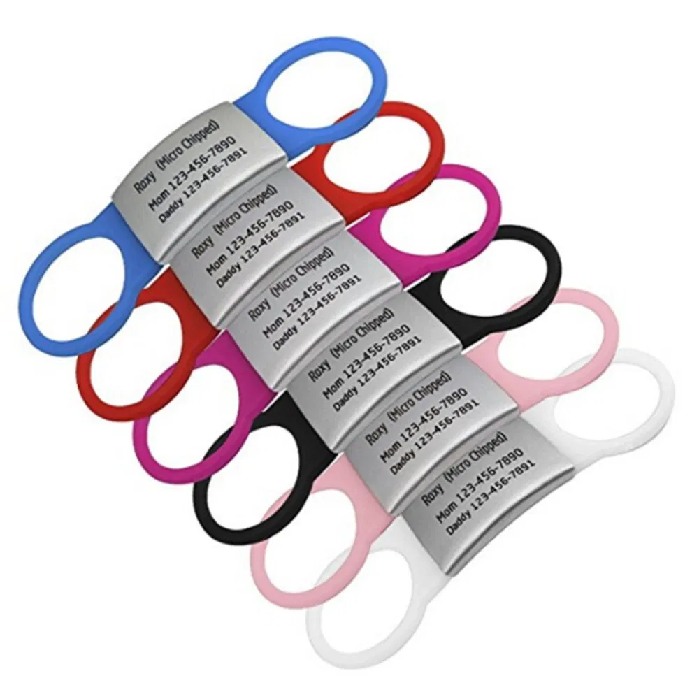 Silicone Stainless Steel Dog Collar Tag Slide on Dog ID Tag