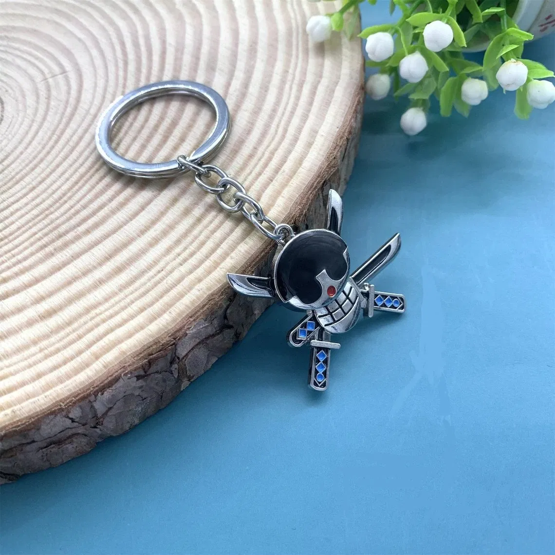 Carabiner Leather UV Sensor Leather Dog Custom Logo One Piece Japan Anime Skull Hat Fashion Design Metal Keychain