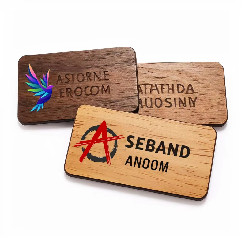 Custom Eco Friendly Unique Fancy Custom Logo Badge Wooden Wood Name Tag