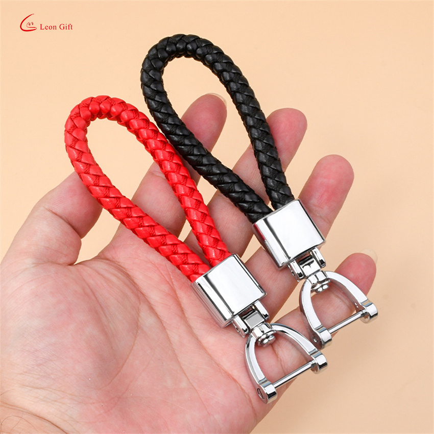 Wholesale Custom Logo Fashion Business Car Key Leather Braided Lanyard Accessories Horseshoe Buckle Key Chain Charm Metal Leather Keychain