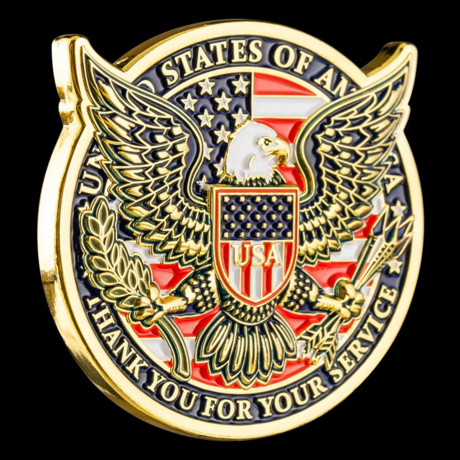 Popular Hot Sale 3D 2D Hard Soft Enamel Metal Coins Custom Pattern Hank Eagle with American National Flag Challenge Coin