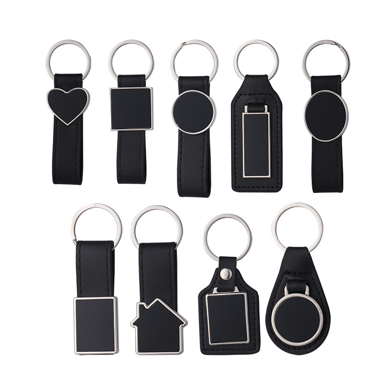 Wholesale PU Leather Keychain Laser Logo Blank Keyring Car Gift Metal Keychain