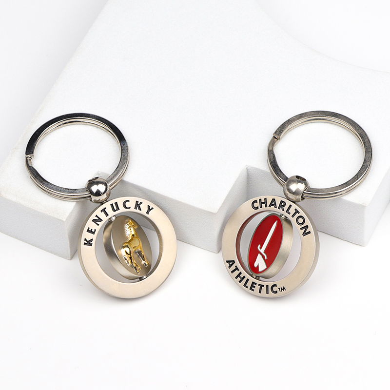 Wholesale Customized Design 3D Embossed Souvenir Metal Enamel Rotate Spinning Keychain