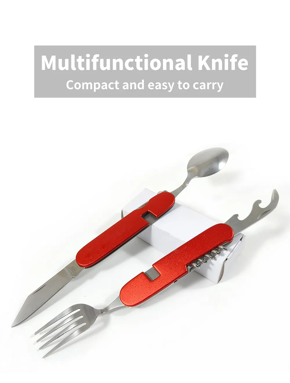 6-in-1 Multi-Function Camping Combo Mess Kit Detachable Spoon Fork Knife Utensil Flatware Set with Carrying Pouch