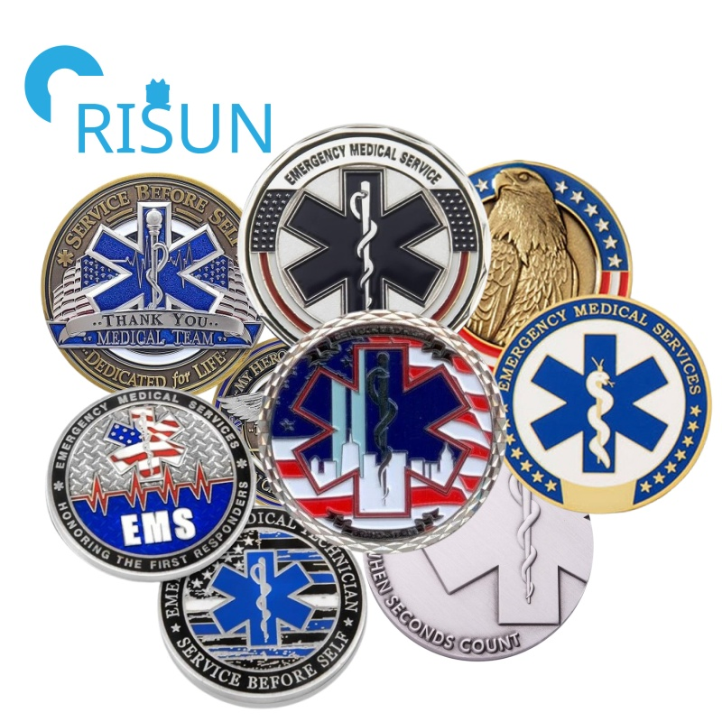 Factory Manufacturer Metal Soft Hard Enamel Emergency Medical Services Team Staff Commemorative Coin Quality Custom EMS EMT Challenge Coins