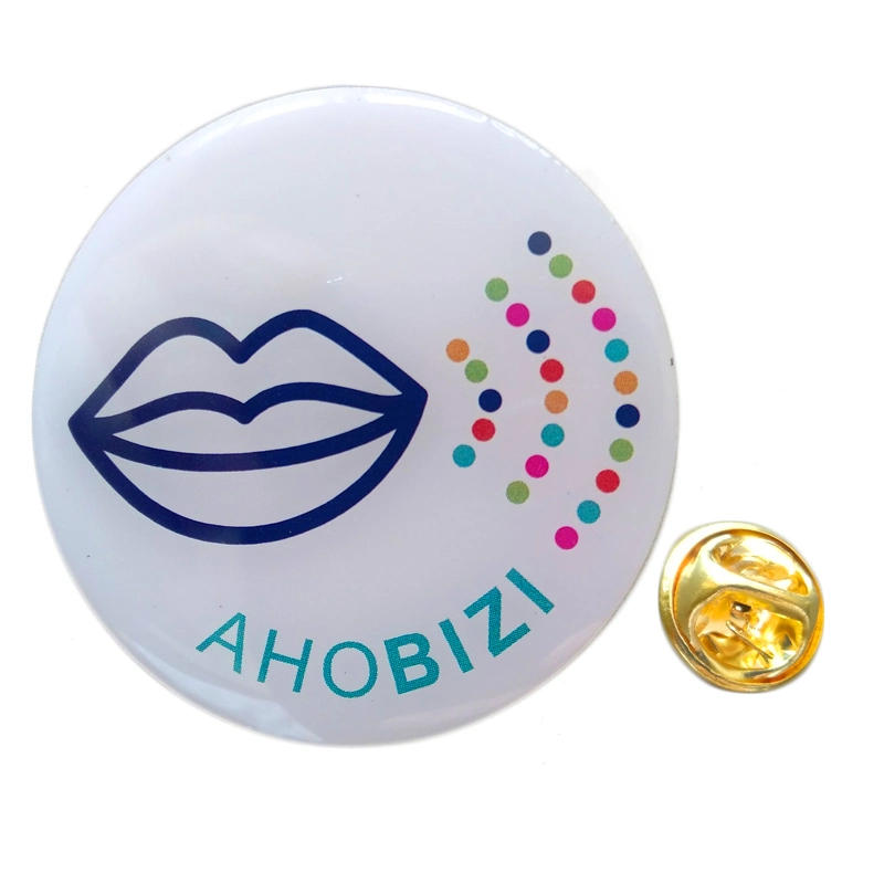 Custom Printed Metal Flag Lapel Pin Badge with Resin Top