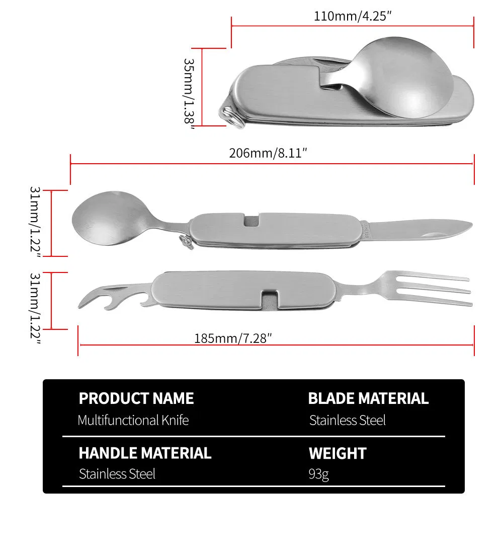 4-in-1 Multitool Camping Utensil Flatware Set Detachable Spoon Fork Knife Combo Mess Kit with Carrying Pouch