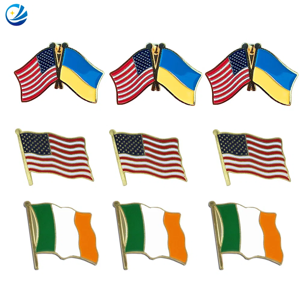Custom Metal Printed Enamel National Day Pride Lgbt Afghanistan Qatar Vatican Saudi and Mexican Us USA American Double Country Flag Lapel Pin Badge