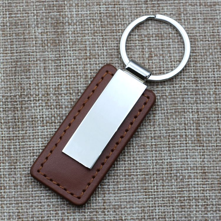 Metal PU Custom Brand Logo Laser Engraving Car Keyring Leather Keychain