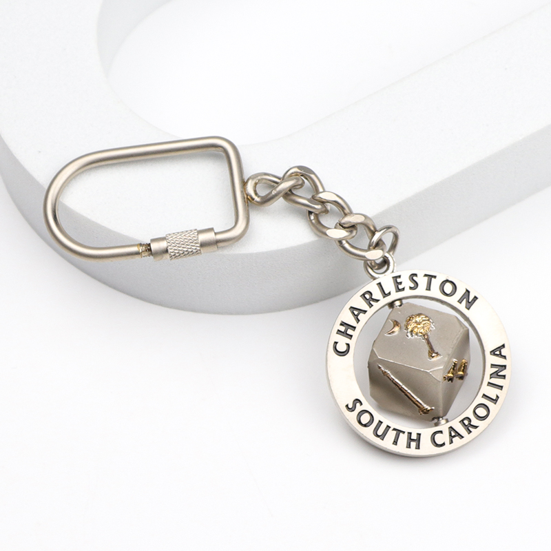 Wholesale Customized Design 3D Embossed Souvenir Metal Enamel Rotate Spinning Keychain