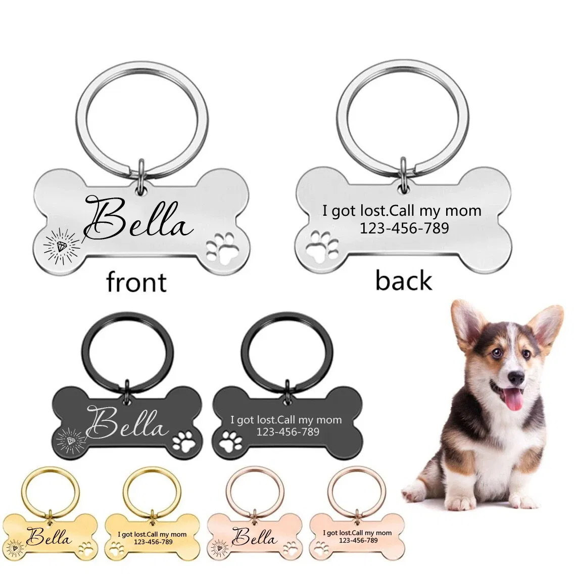Personalized Custom Stainless Steel Pet Dog Tags Engraving Logo Anti-Lost Dog Cat Dog Tag
