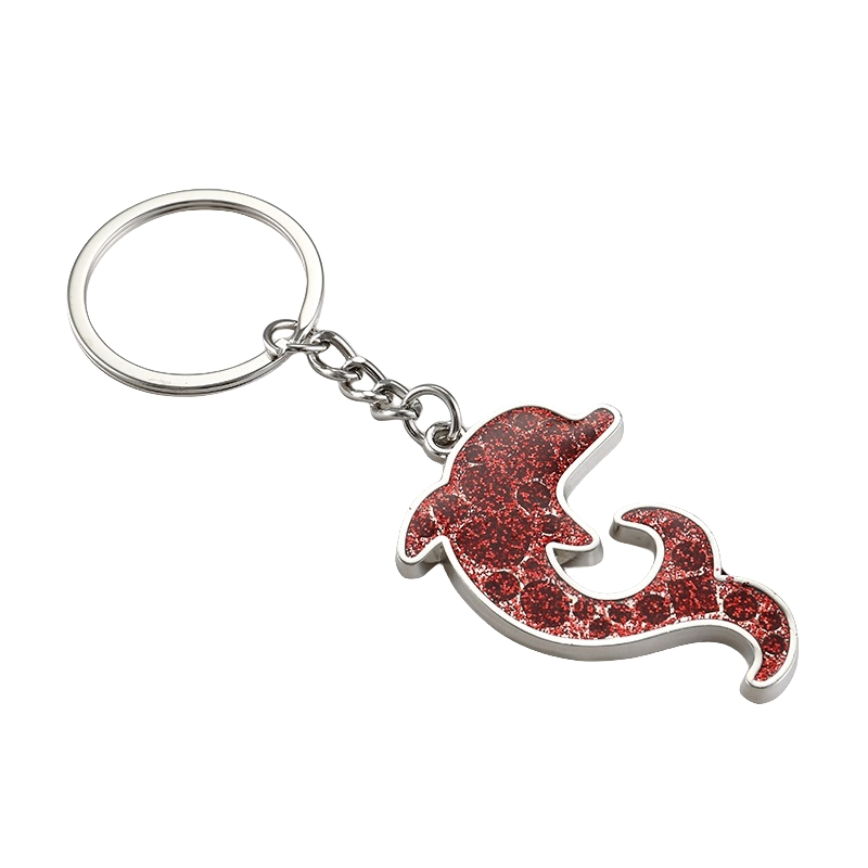 Promotional Gift Custom Cute Animal Dophin Glitter Soft Enamel Logo Souvenir Zinc Alloy Metal Key Ring