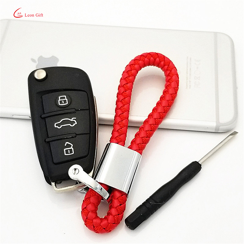 Wholesale Custom Logo Fashion Business Car Key Leather Braided Lanyard Accessories Horseshoe Buckle Key Chain Charm Metal Leather Keychain