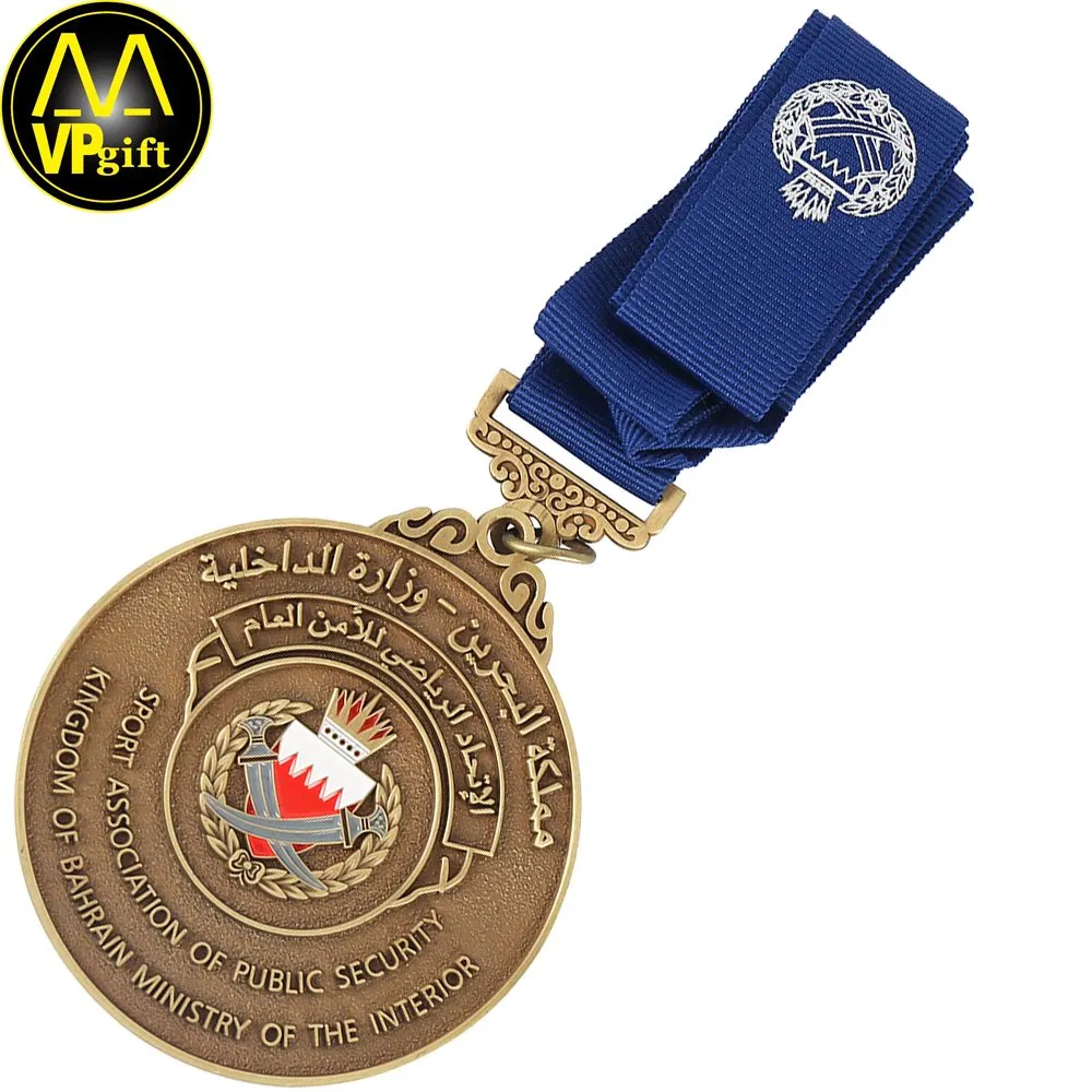 China Shanghai Factory Custom Made Antique Brass Plated Metal Alloy 3D Human Figure Portrait Craft Commemorative Souvenir Medallion Customized Ribbon Medal