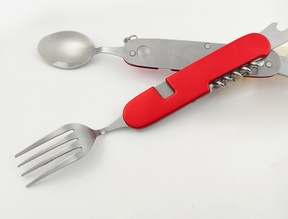 6-in-1 Multi-Function Camping Combo Mess Kit Detachable Spoon Fork Knife Utensil Flatware Set with Carrying Pouch