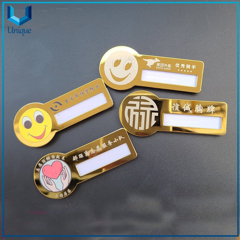 Custom Design Company Hotel Employee High Quality Aluminum Alloy Printed Staff Name Badge, Metal Name Plaque with Safety Pin