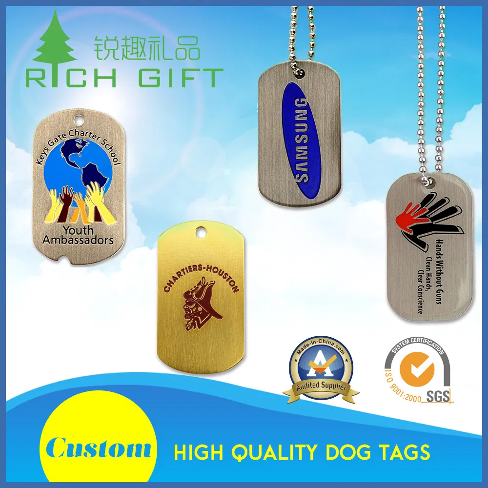 Promotional Gift China Manufacturer Custom Stainless Steel Name ID Metal Iron Stamped Printing USA Country Flag Logo Camouflage Dog Tag with Chain