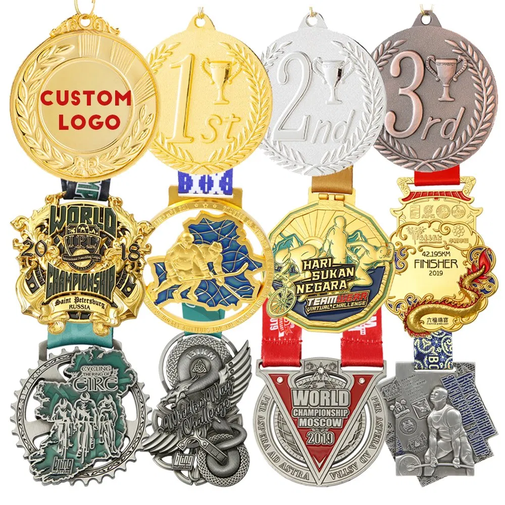 Sports Gold Award Marathon Cycling Running Finisher Souvenir Championship Medalla Commemorative Military Record Honor Badge Medals with Box