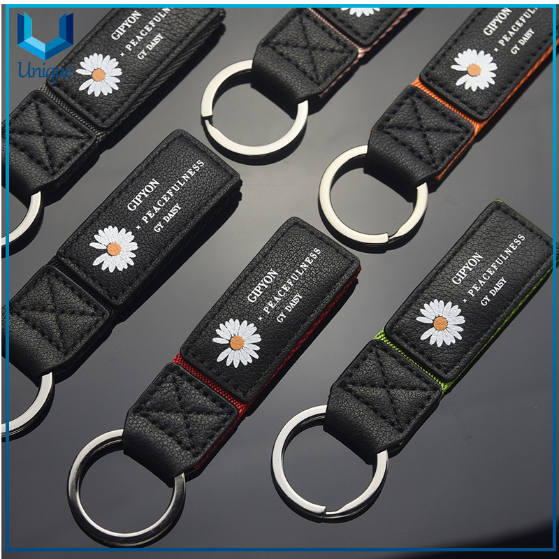 Manufacturer Custom Personalized Designer Logo Sublimation Blank 3D Metal Leather Keyring Keychain, Custom Leaher Keychain for Car