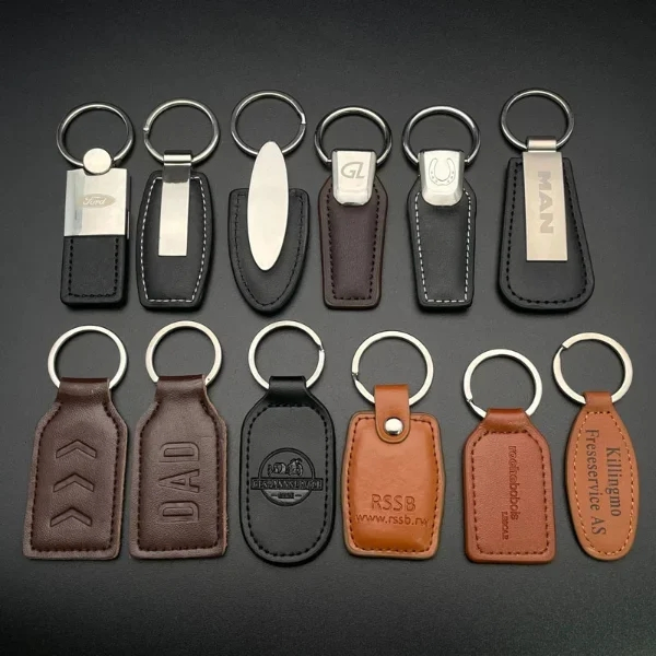 Custom Laser Engraved Logo Sublimation Double Print Metal Keychain Holder Luxury Leather Custom Keychains Car Key Holder