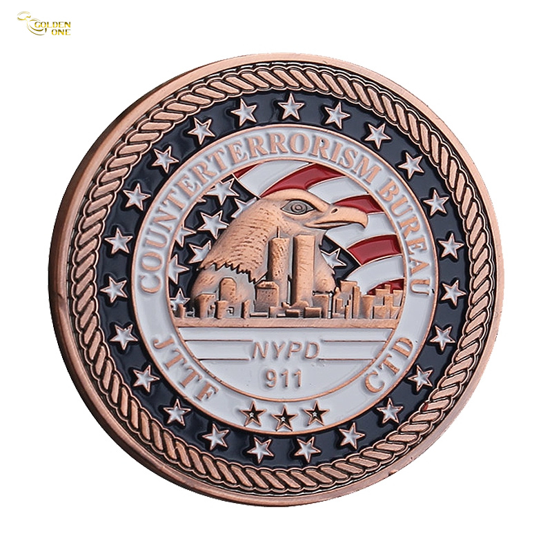 Factory Price Custom Logo Design Nypd Police Enforecement Fire Fighter Military Service Brass Enamel Challenge Coins