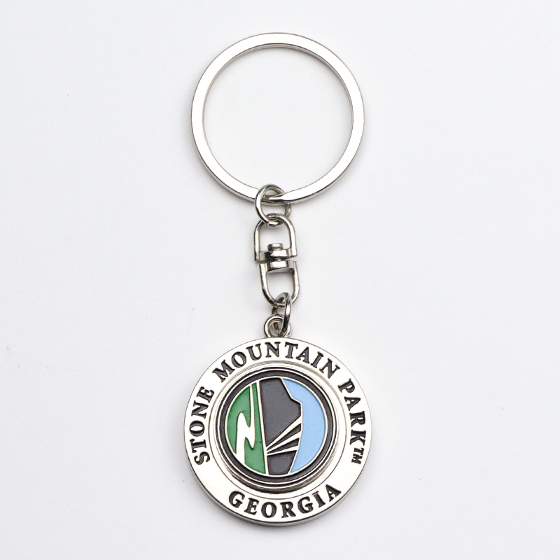 Wholesale Customized Design 3D Embossed Souvenir Metal Enamel Rotate Spinning Keychain