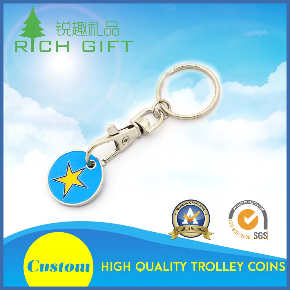 Custom Promotional Metal Iron Trolley Token Coin Holder Keyring with Logo No Minimum