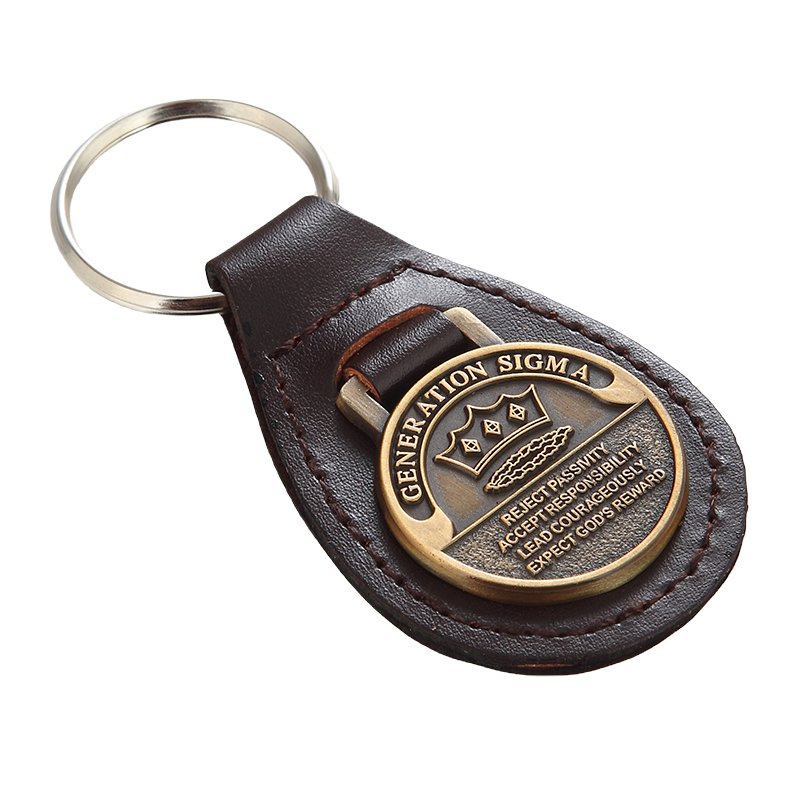 China Supplier Personalized Custom Metal Embossed Logo Genuine Leather Key Chain for Business Gift
