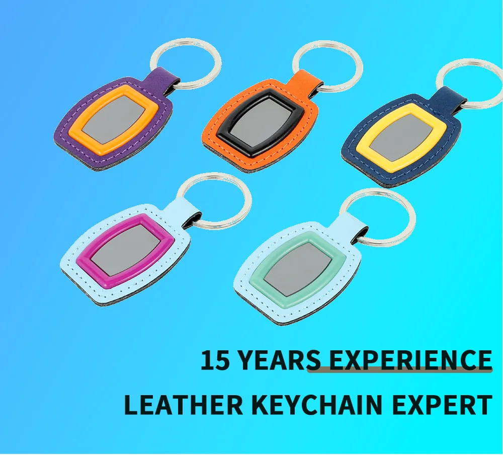 Metal Embossed Logo Leather Key Ring