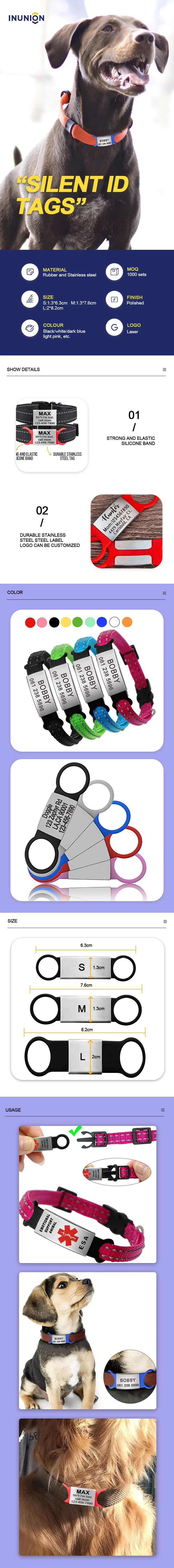 Silicone Stainless Steel Dog Collar Tag Slide on Dog ID Tag