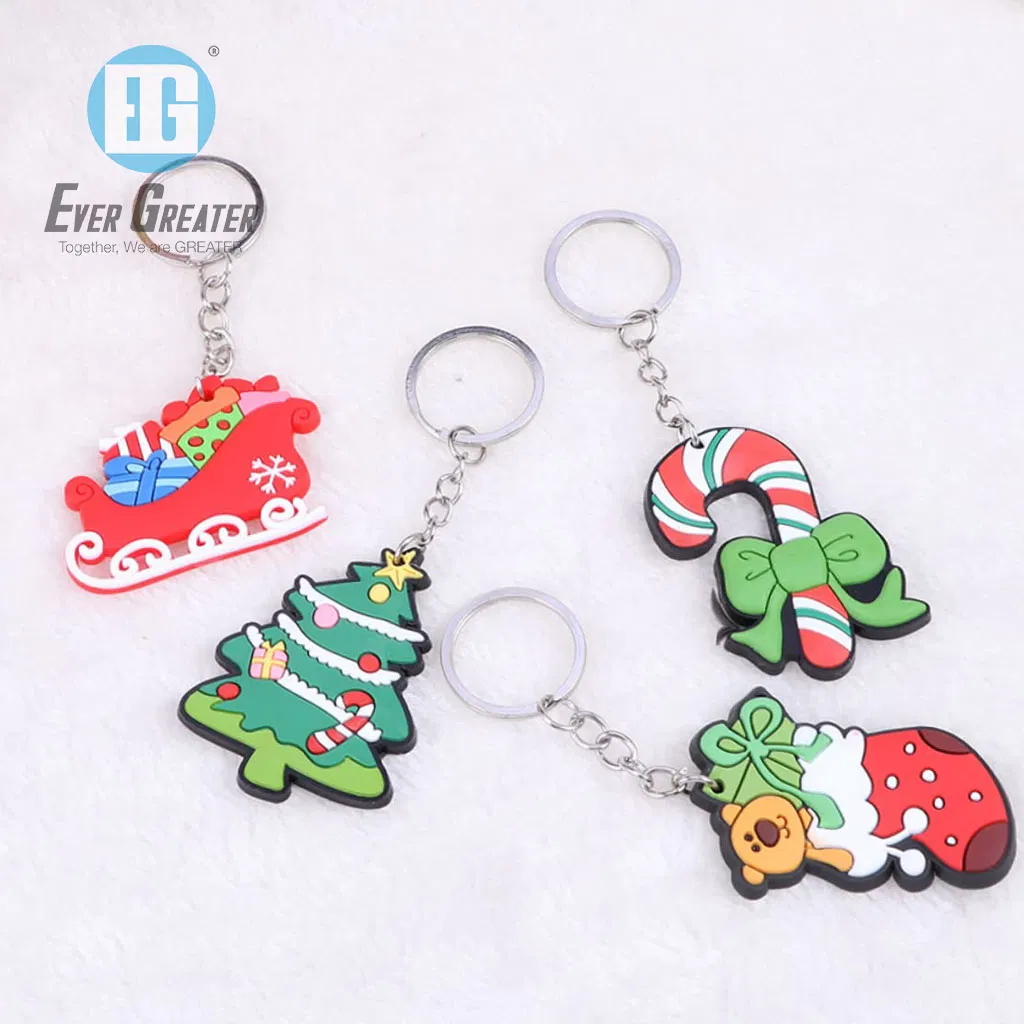Custom Christmas Embossed Logo Soft 3D PVC Silicone Keychain Shape Die Cut Rubber Keychain