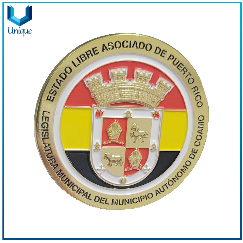 Custom 3D Gold Souvenir Puerto Rico Award Medal with Velvet Gift Box