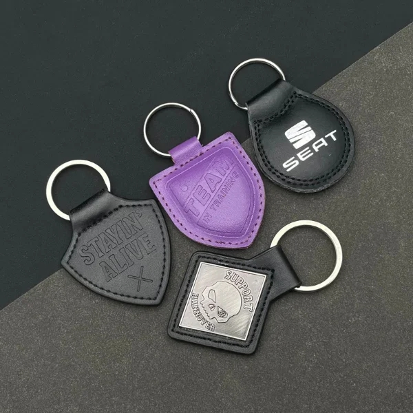 Custom Laser Engraved Logo Sublimation Double Print Metal Keychain Holder Luxury Leather Custom Keychains Car Key Holder