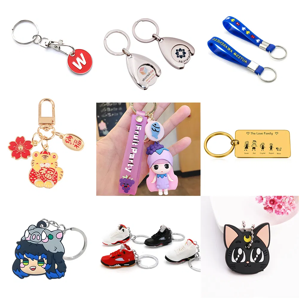 Promotional Custom Logo Acrylic Cute Anime Keyring Embroidery Plastic Leather Car Key Chain Silicone Rubber PVC Sneaker Shoe Bottle Opener Enamel Metal Keychain