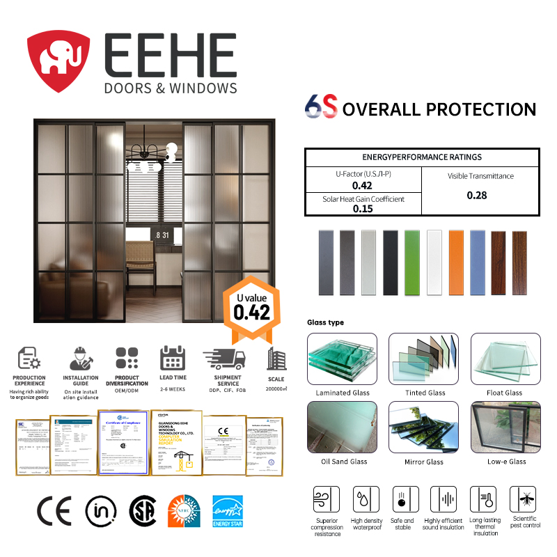 Eehe Commercial Heavy-Duty Aluminum Alloy Large Double-Glazed Sliding Door with Architectural-Grade Glass Meets CSA Standards