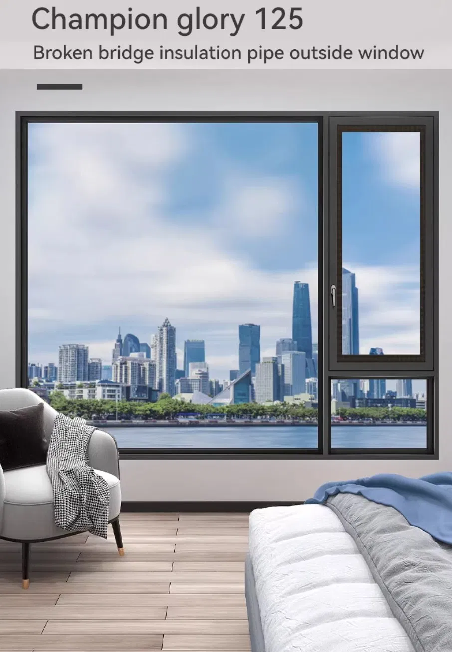 High Grade Factory Broken Bridge Aluminum Casement Windows Custom Large Glass &amp; Sound Insulation