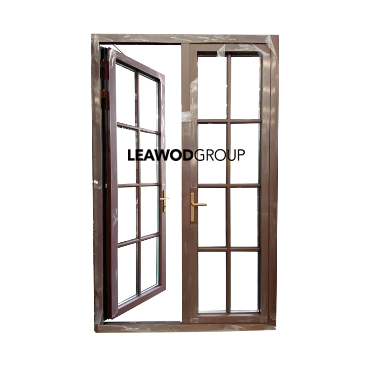 China Factory Modern Wood Clad Aluminum Aluminium Composite Interior Glass Wooden Wood Doors Outward Opening with Double Glazing for House Hotel Villa Entry