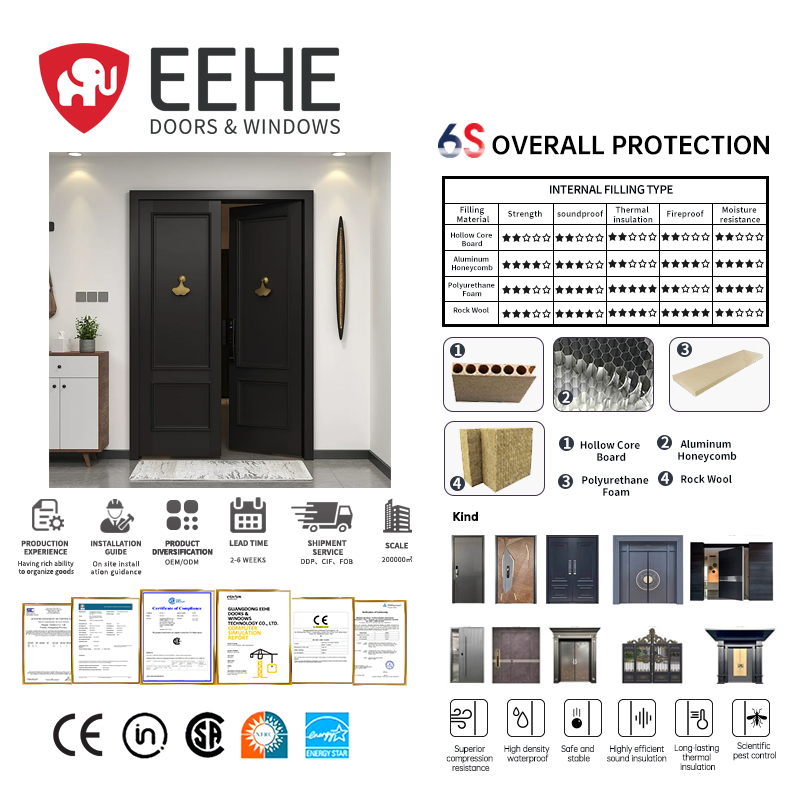 Eehe Aluminium Front Door with Glass and Aluminium Front with Insulated Glass Sound Insulation CE for Commercial Buildings
