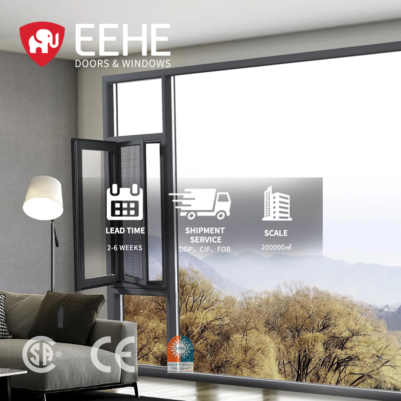 Eehe Thermal Custom French Aluminium Glass Casement Windows with Factory Hinged Laminated