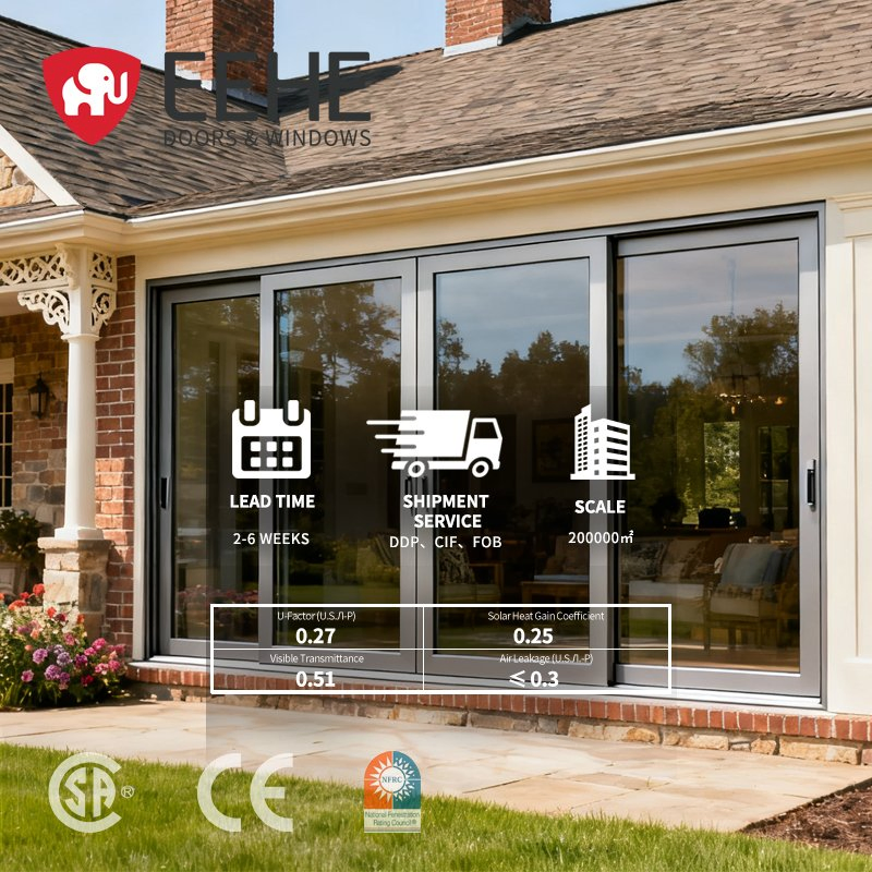 Eehe Secure Single Sliding Aluminium Door with Project Sliding Double Glazed Low Maintenance Finish Thermal Break Performance