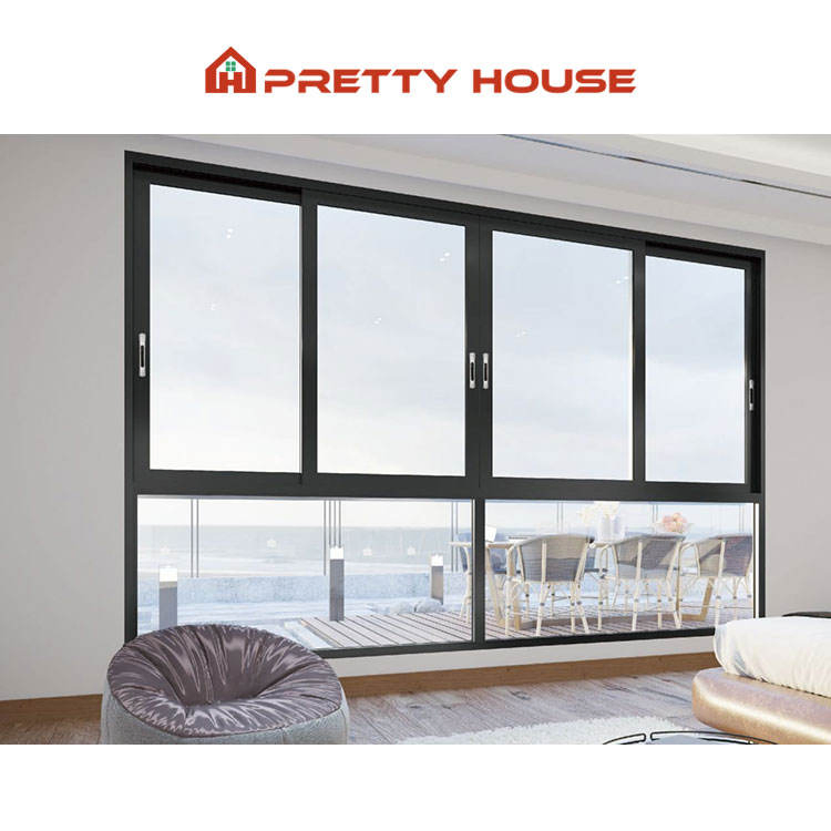 Hurricane Impact Aluminum Sliding Window Custom Two/Three Track Double Tempered Glass Black Slide Windows