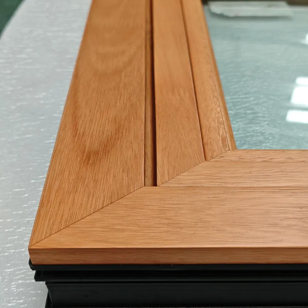China Factory High-End Soundproof Heat Insulation Wood Clad Aluminum Aluminium Composite Casement Window with Double Tempered Glass for Home Villa Hotel