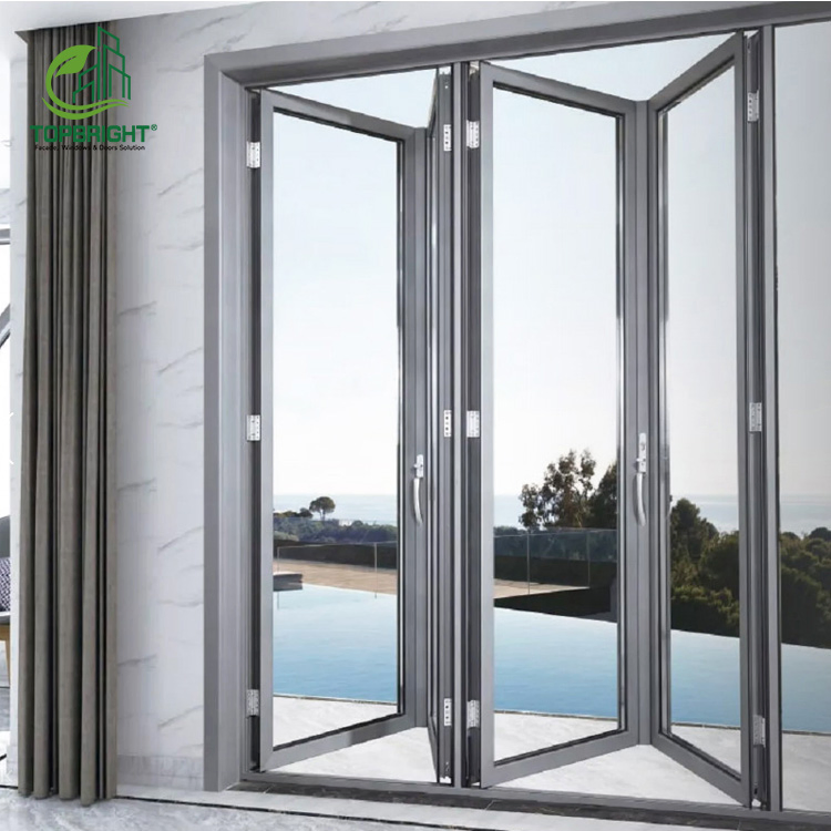 Bi-Fold Patio Hurricane Impact Aluminum Folding Doors Exterior Shatterproof Glass Louvered Sliding Folding Door
