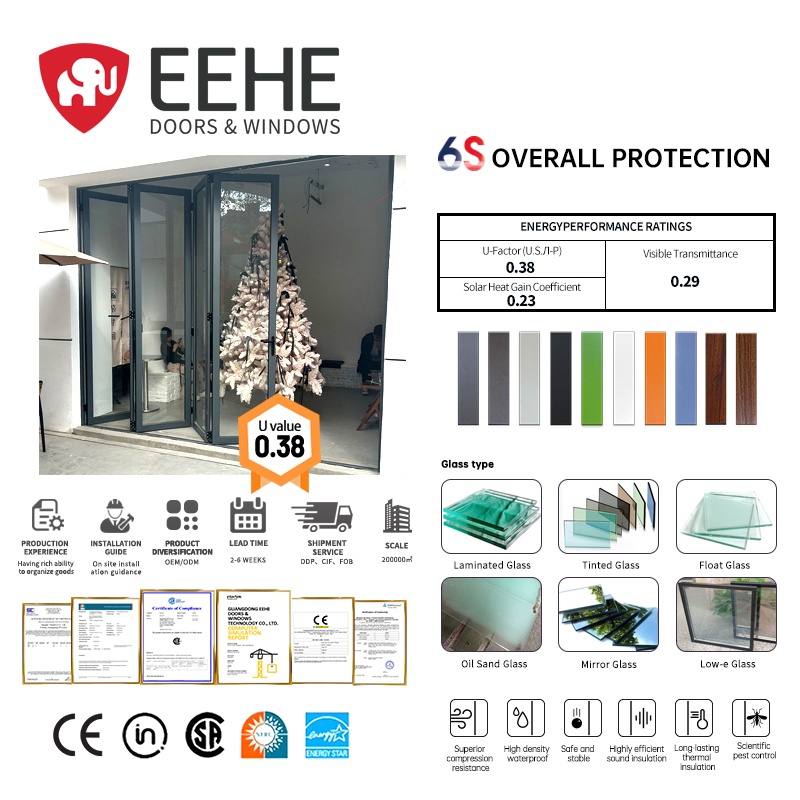 Eehe Heavy Duty Aluminium 8FT Bifold Patio Doors with Project Ready Low Maintenance Tempered Glass