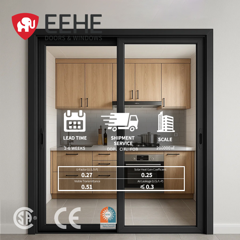 Eehe Energy Aluminum Sliding Door with Windows with Wholesale Silent As2047 Low Maintenance Finish Insulated Glass Upgrade
