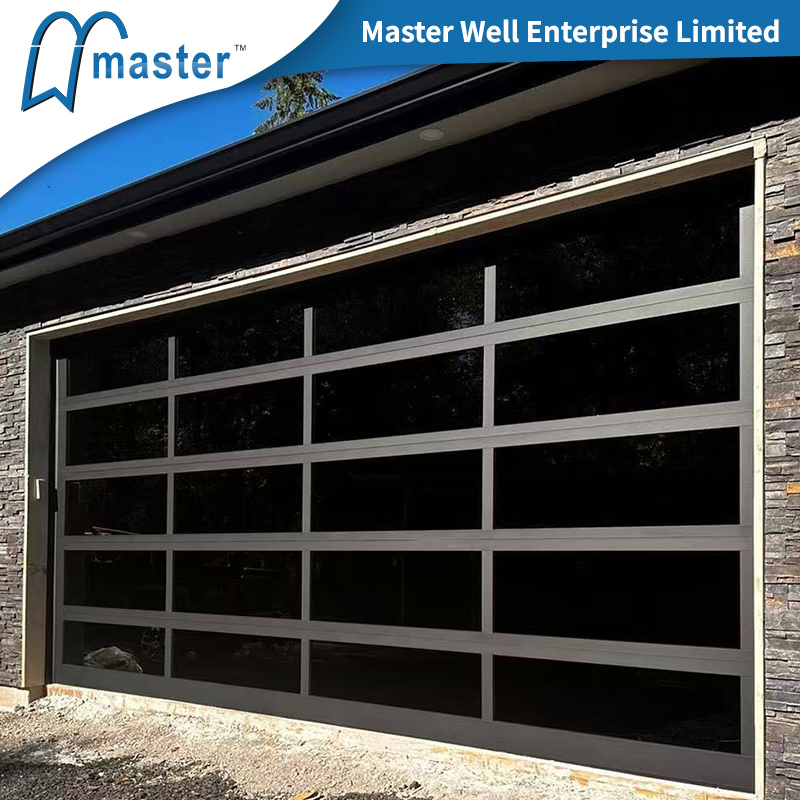 High Quality Commercial Modern Residential Industrial Customized Aluminum Automatic Sectional Overhead Transparent Frosted Full View 16X7 Glass Garage Door
